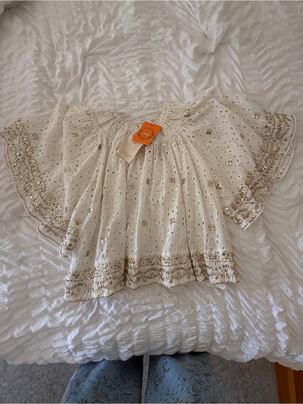 Coniglio palm beach  Eyelet Blouse with Gold Accent Embroidery- beautiful